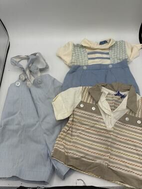 Vintage Baby Rompers Lot 3 Coombs Kiddy Kotton Blue Pinstripe Overalls